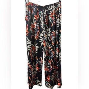 Amiana Vibrant Leaf Print Wide Leg Pants